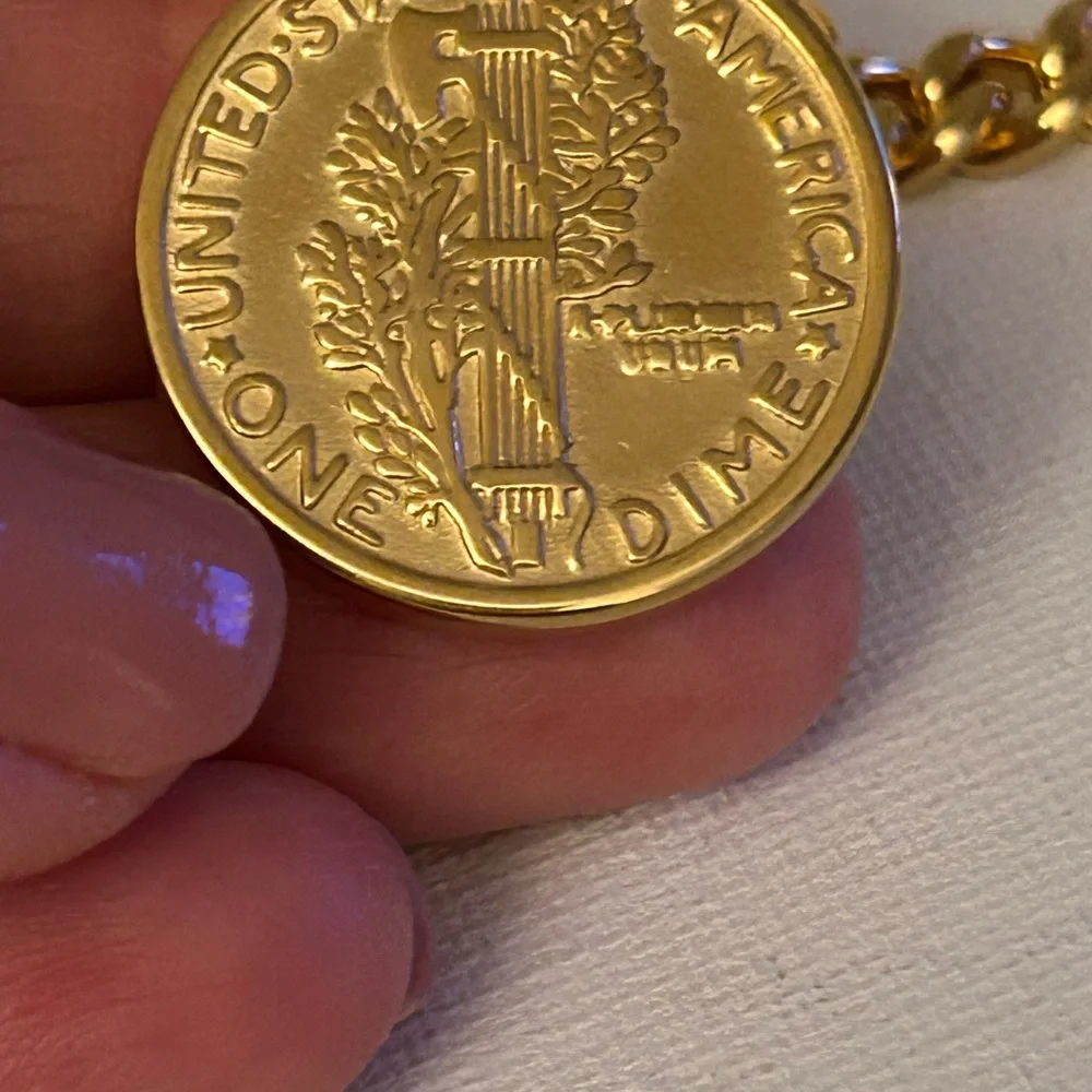 Gold Coin Pendant Necklace Stainless Steel - Picture 6 of 7